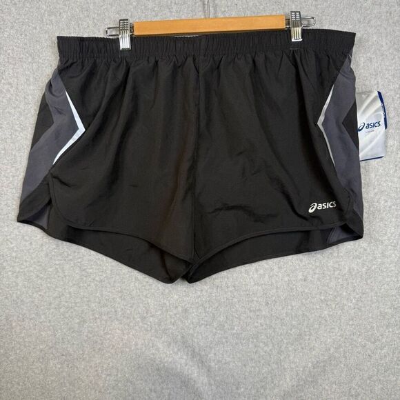 Asics Mens Size XL Athletic Split Running Shorts Black Vented Lined NWT - Picture 1 of 9